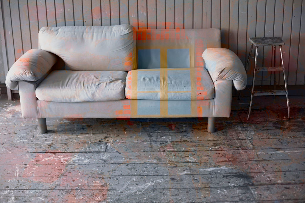 Sofa with a striped textile